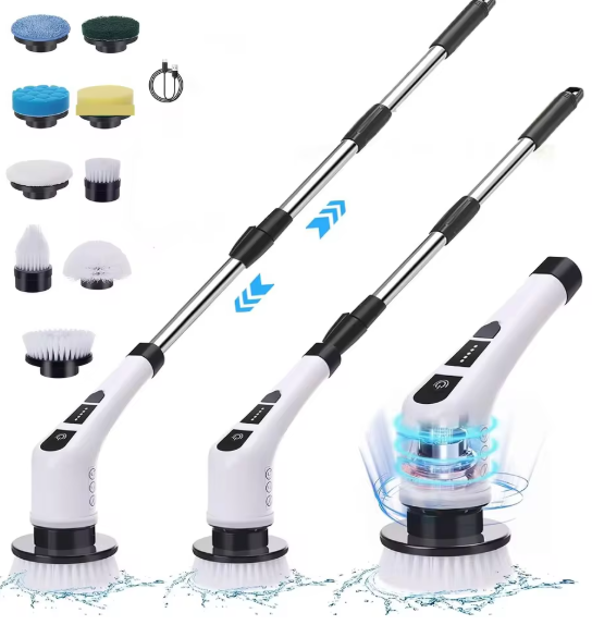 Electric Cleaning Brush:9-in-1 Head,Rotates Flexibly Multifunction Tool for Bathroom, Floors, Corner Gaps and Shower Room Glass.