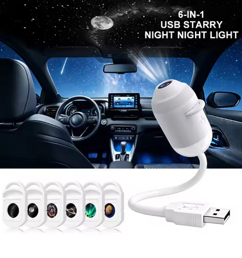 USB Starry Sky Projector Night Light 360° Adjustable Galaxy Atmosphere Lamp for Car Interior Home Bedroom Romantic Nightlight